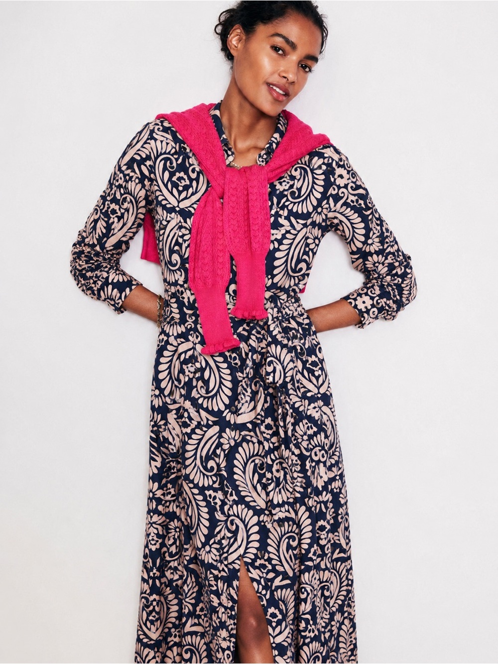 Boden | Marcia Abstract Paisley Jersey Shirt Dress w/ Waist Tie Belt ~ US 8R - Picture 2 of 8